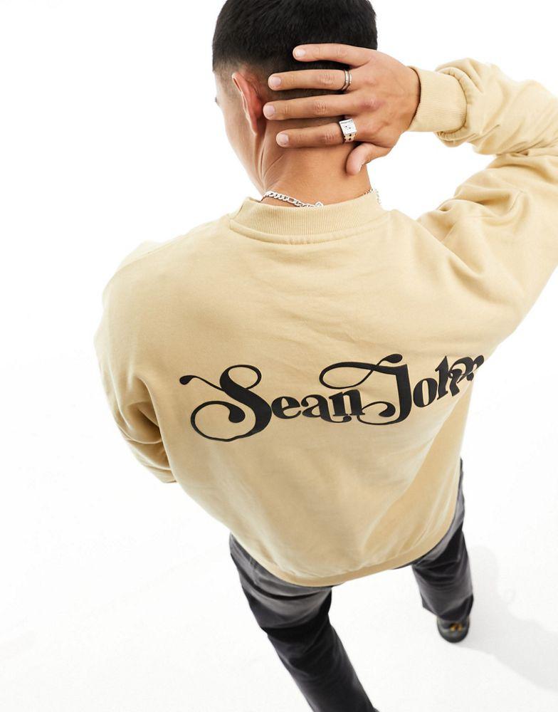 Sean John Sean John retro sweatshirt in beige with chest and back script print