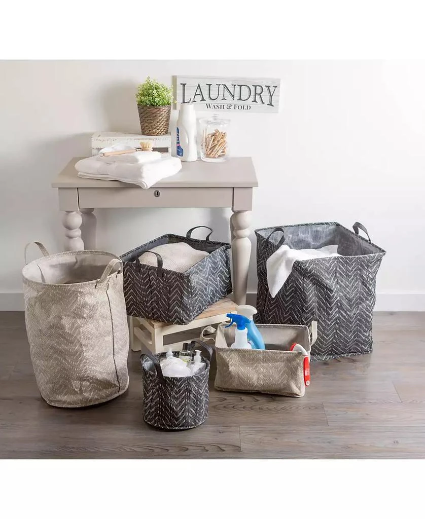 Design Imports Polyethylene Coated Woven Paper Laundry Bin Tribal Chevron Round Small Set of 2 8