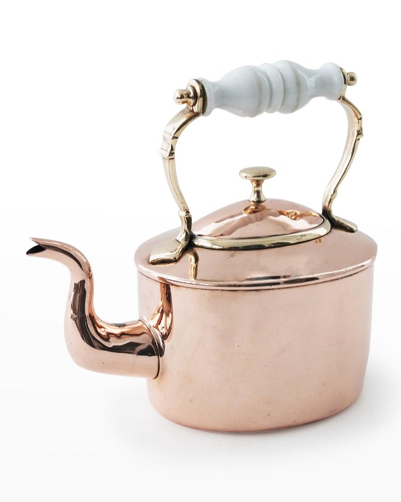 Coppermill Kitchen Antique English Tea Kettle W/ Porcelain Handle, Mid 19th Century