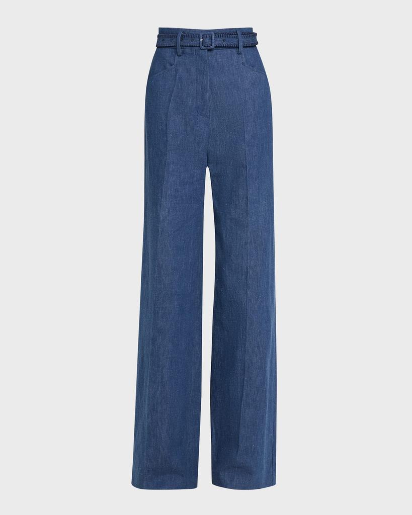 Gabriela Hearst Norman Belted Denim Wide-Leg Pants