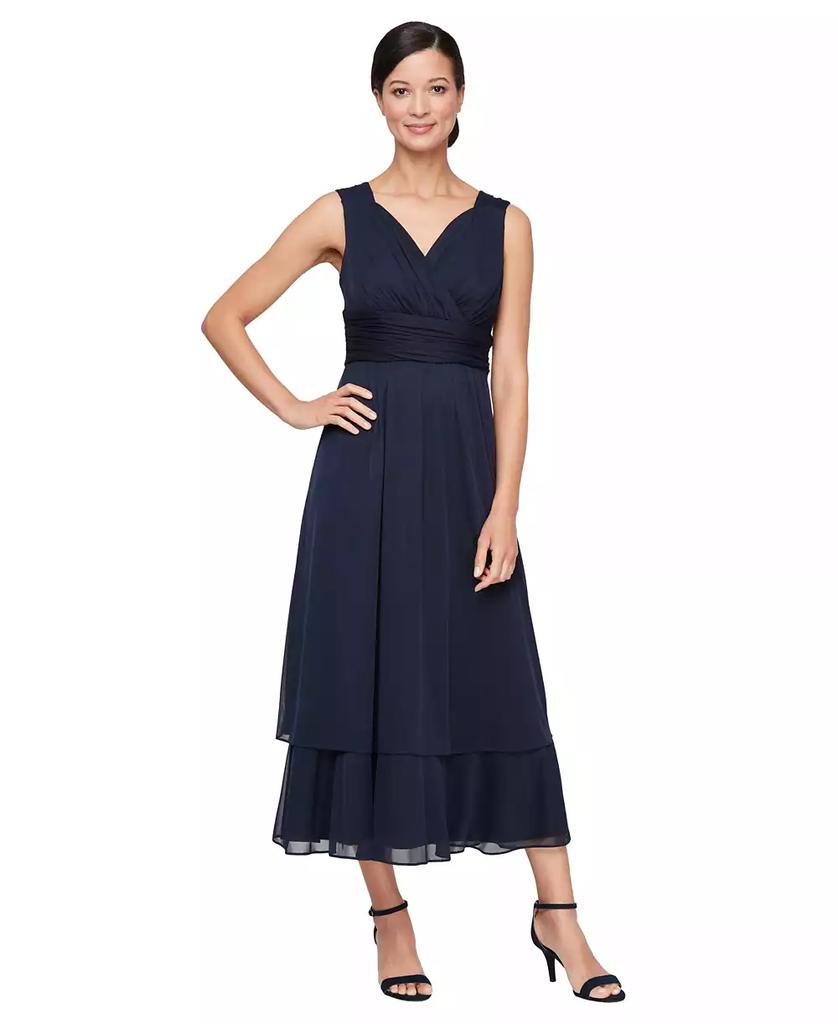 SL Fashions Women's Surplice-Neck Jersey A-Line Dress