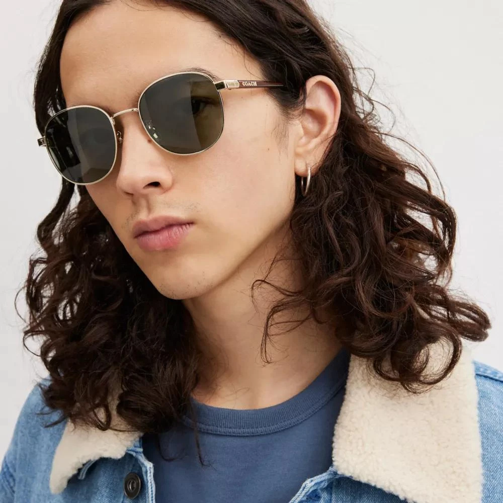 New COACH Metal Rounded Sunglasses COACH® Outlet | Metal Round Sunglasses main image 2