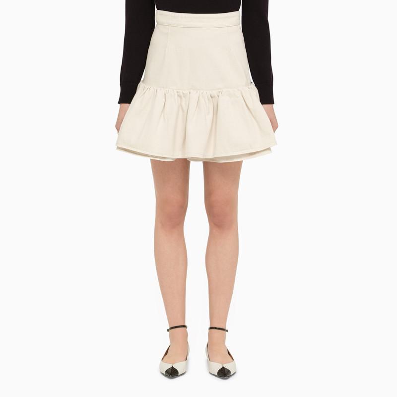 PATOU White cotton flounced mini skirt