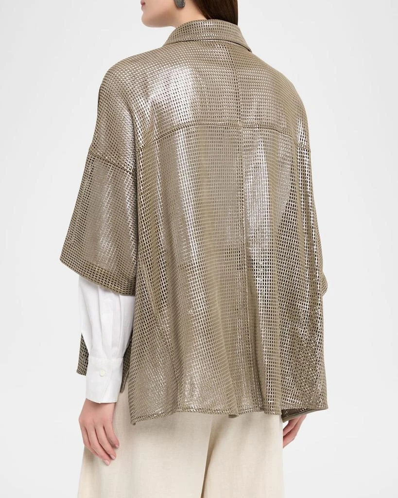 Brunello Cucinelli Laminated Perforated Leather Utility Shirt 3