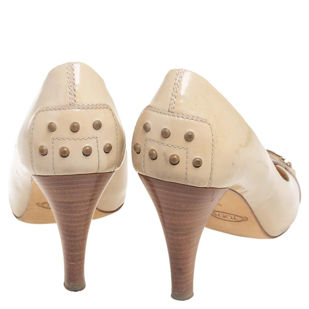 Tod's Tod's Beige Patent Leather Horsebit Open Toe Loafer Pumps Size 38 5