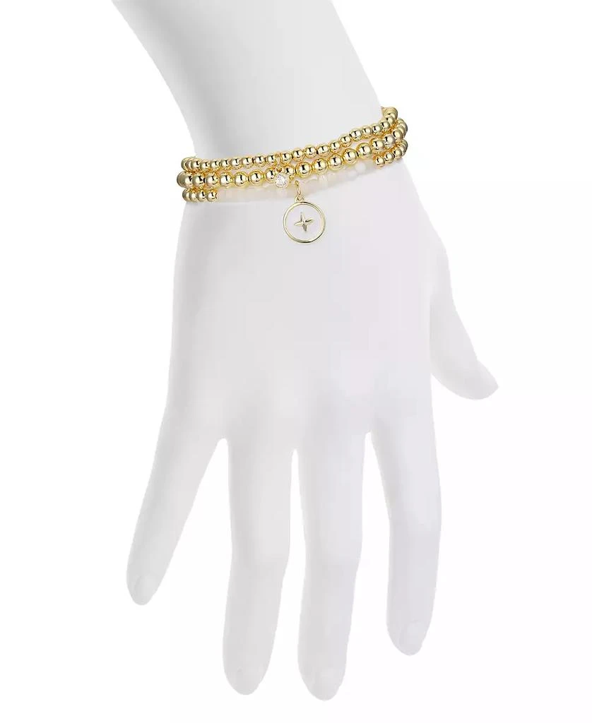 Unwritten White Enamel Cubic Zirconia and Mother of Pearl Star Beaded Stretch Bracelet Set 2