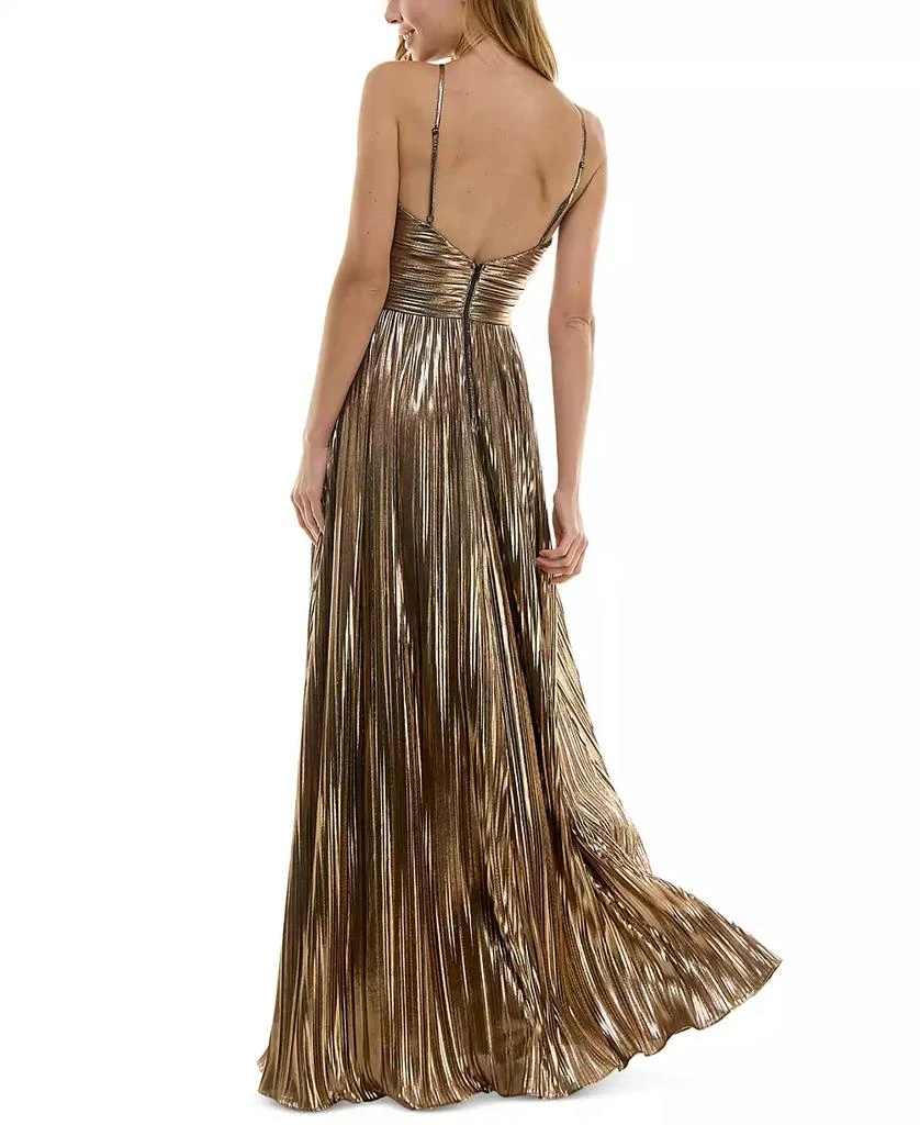 City Studios Juniors' Pleated Metallic Evening Gown - Blk/rose G - Size 1/2