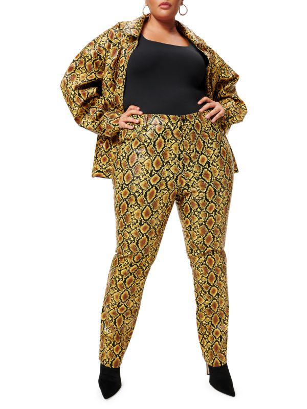 Good American Good 90's Icon Snakeskin Print Faux Leather Pants