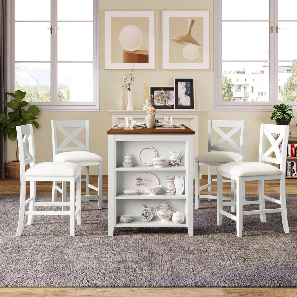 Streamdale Furniture Streamdale Rustic Farmhouse Counter Height Dining Table Set with 4 Chairs, White