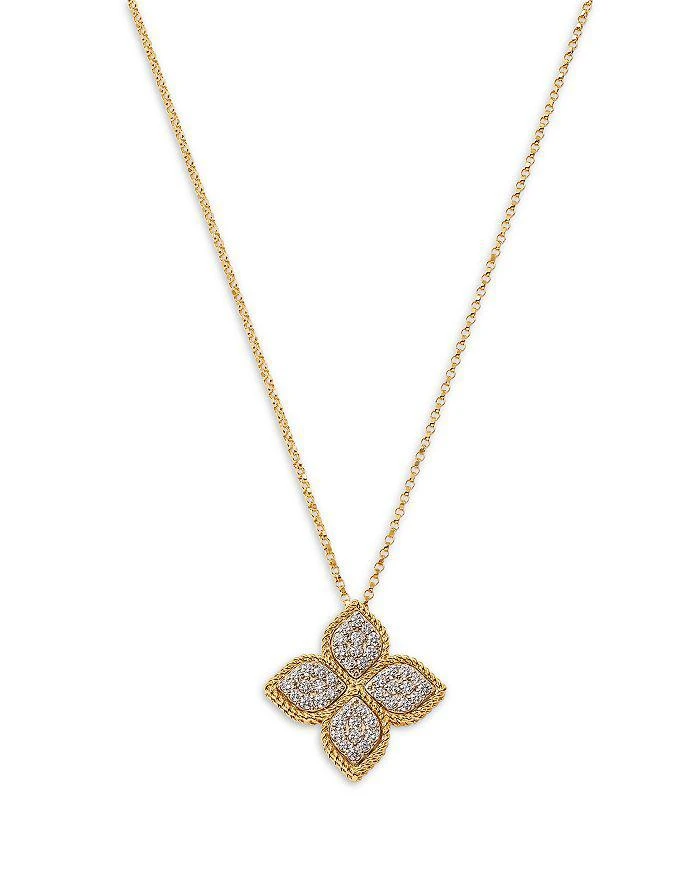 Roberto Coin 18K White 
Yellow Gold Princess Flower Diamond Pendant Necklace, 16-18"