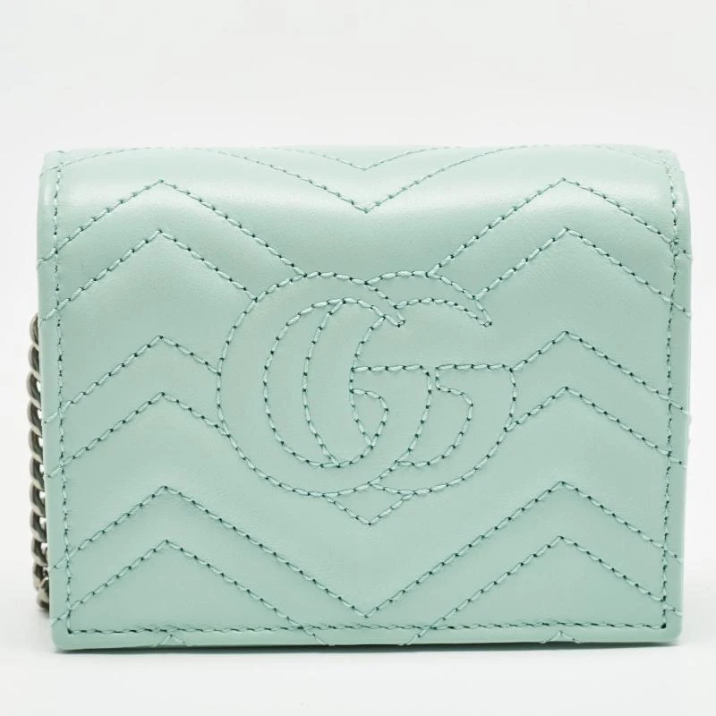 Gucci Gucci Light Mint Green Matelassé Leather GG Marmont Compact Wallet on Chain 5