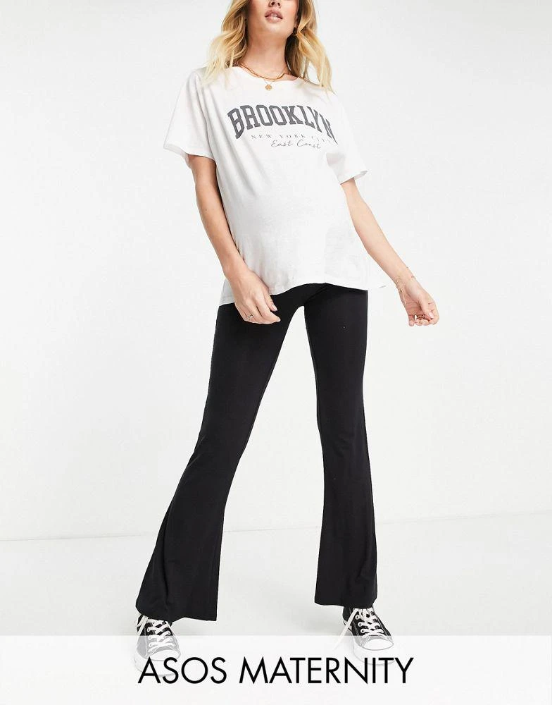 ASOS ASOS DESIGN Maternity over the bump kick flare trouser in black 1