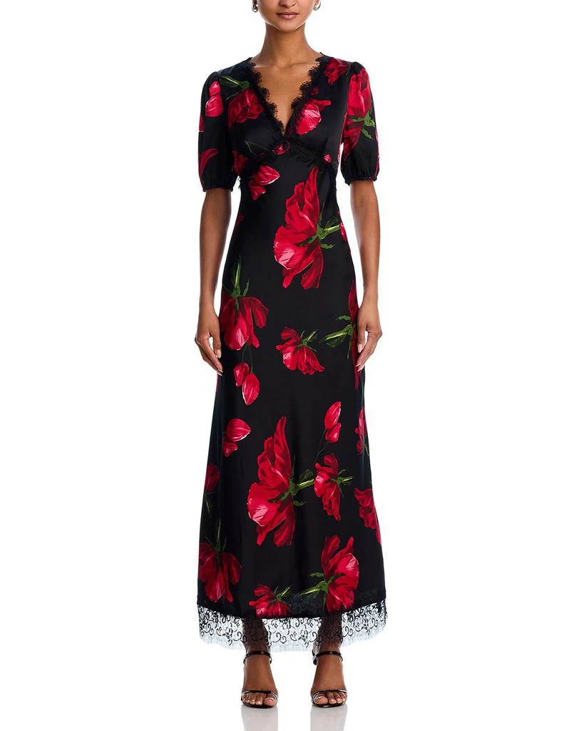 AQUA Rose Print Lace Trim Maxi Dress - Exclusive 7