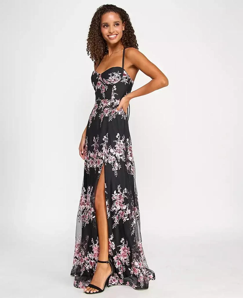 Violet Weekend Juniors' Sequin-Embroidered Corset Side-Slit Gown 3