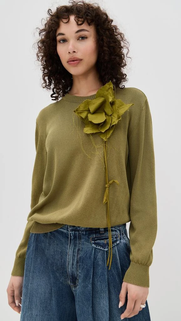 Marques Almeida Thin Knit Crew Neck Sweater with Flower Embellishment 1