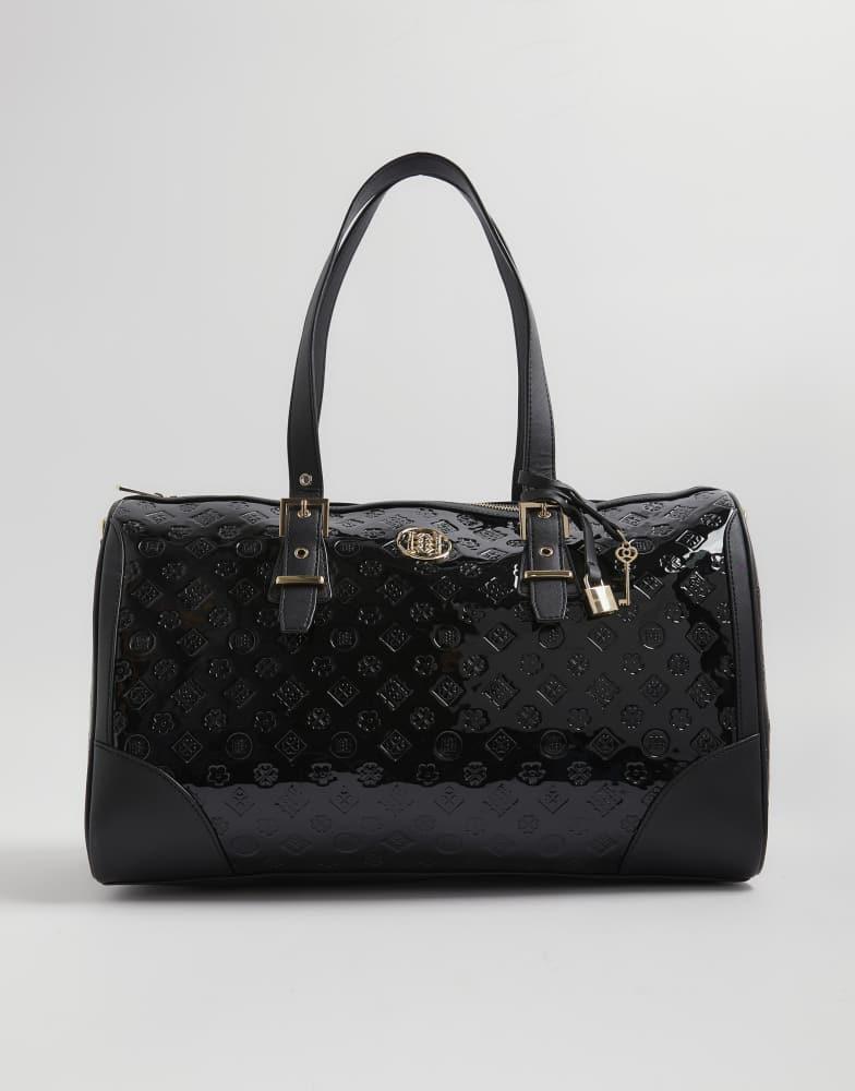 River Island River Island Patent monogram charm holdall bag in black