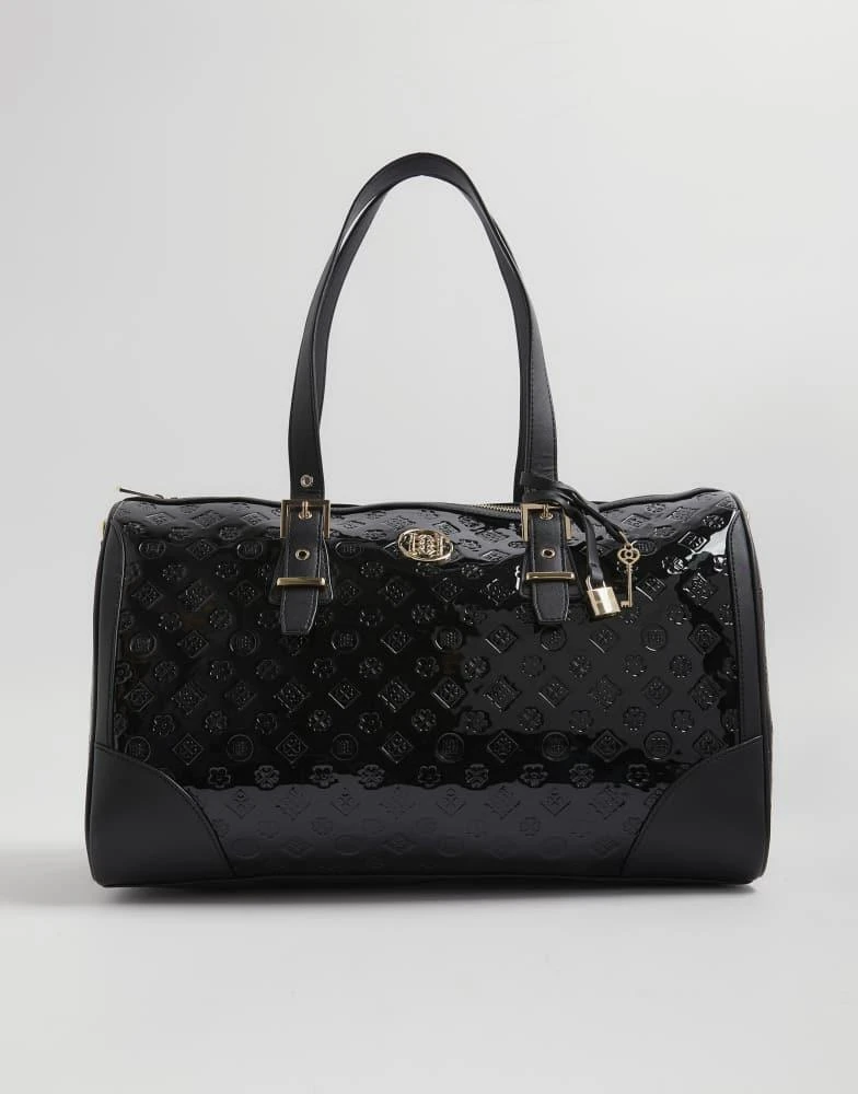 River Island River Island Patent monogram charm holdall bag in black 1