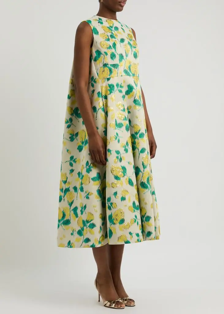 Huishan Zhang Renee floral-jacquard woven midi dress 2
