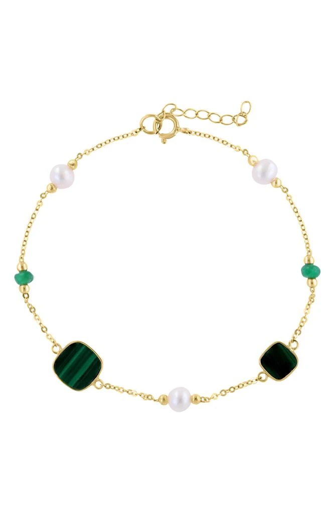 Effy 14K Yellow Gold Freshwater Pearl Malachite and Emerald Bracelet
