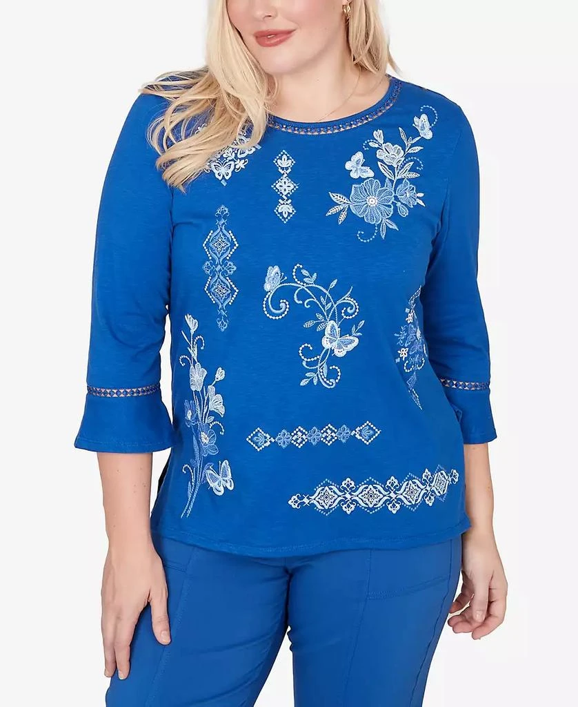 Alfred Dunner Plus Size The Royal Treatment Placed Floral Medallion Embroidered Top