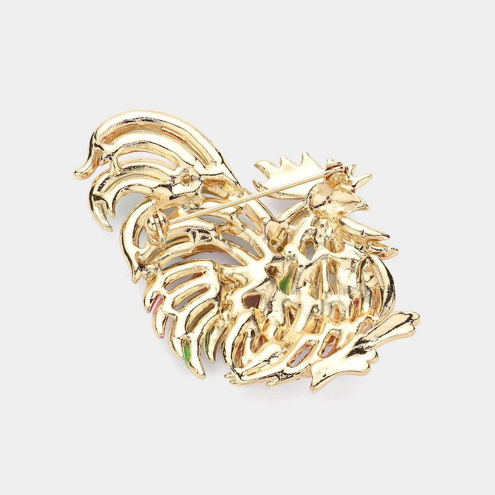 FASHNZFAB Rhinestone Embellished Rooster Pin Brooch 2