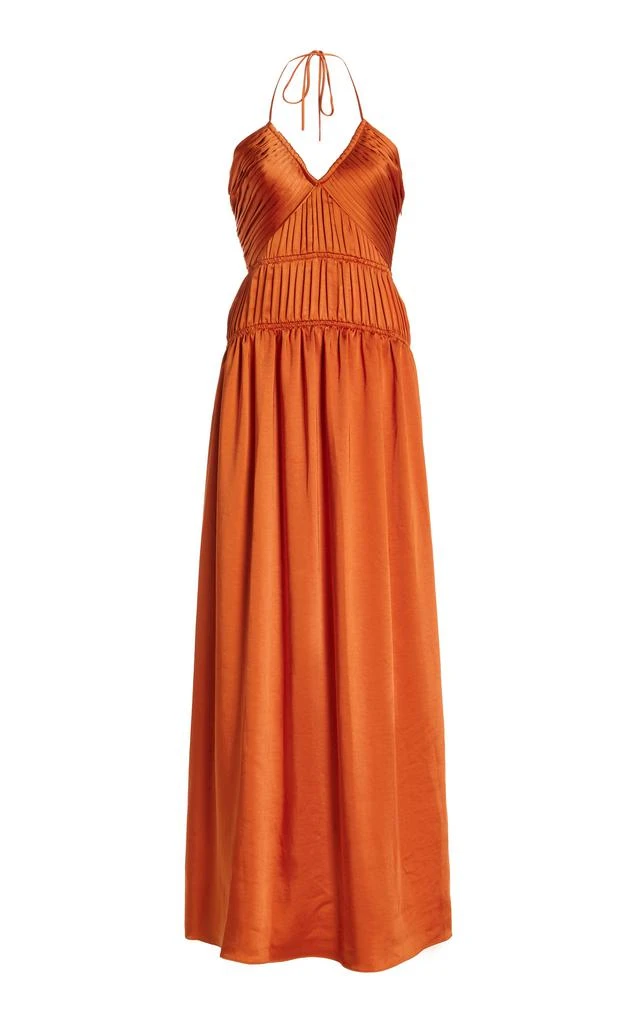 Shop SIMKHAI - Clementine Pleated Satin Halter Gown - Orange - US 6 - Moda  Operandi on Sale at BeyondStyle  Get 70% Off SIMKHAI - Clementine Pleated  Satin Halter Gown -