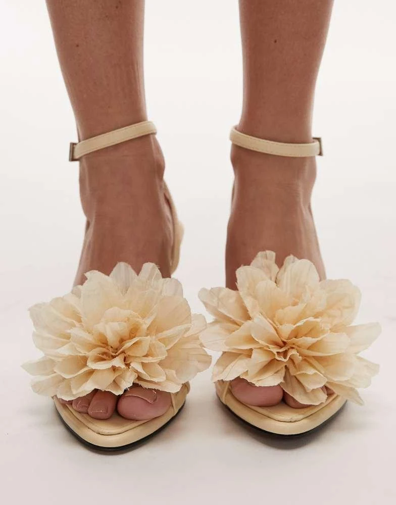 Topshop Topshop Isla flower applique high heeled sandals in off white 2