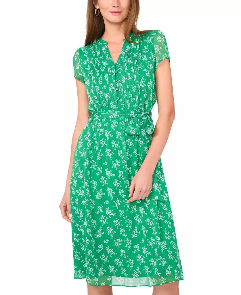 MSK Petite Printed Split-Neck Tie-Waist Short-Sleeve Dress 3