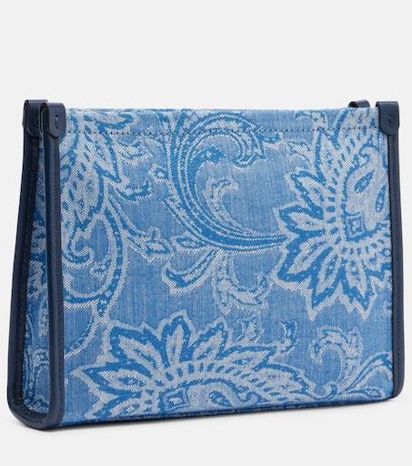 ETRO Eyes Mini embroidered denim jacquard pouch 4