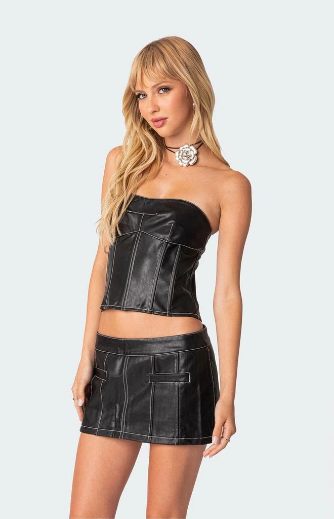 Edikted Moss Faux Leather Lace Up Corset 5