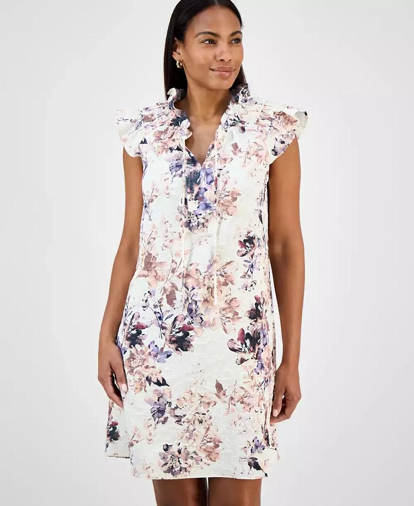 Robbie Bee Women's Printed Ruffle-Neck A-Line Dress 3