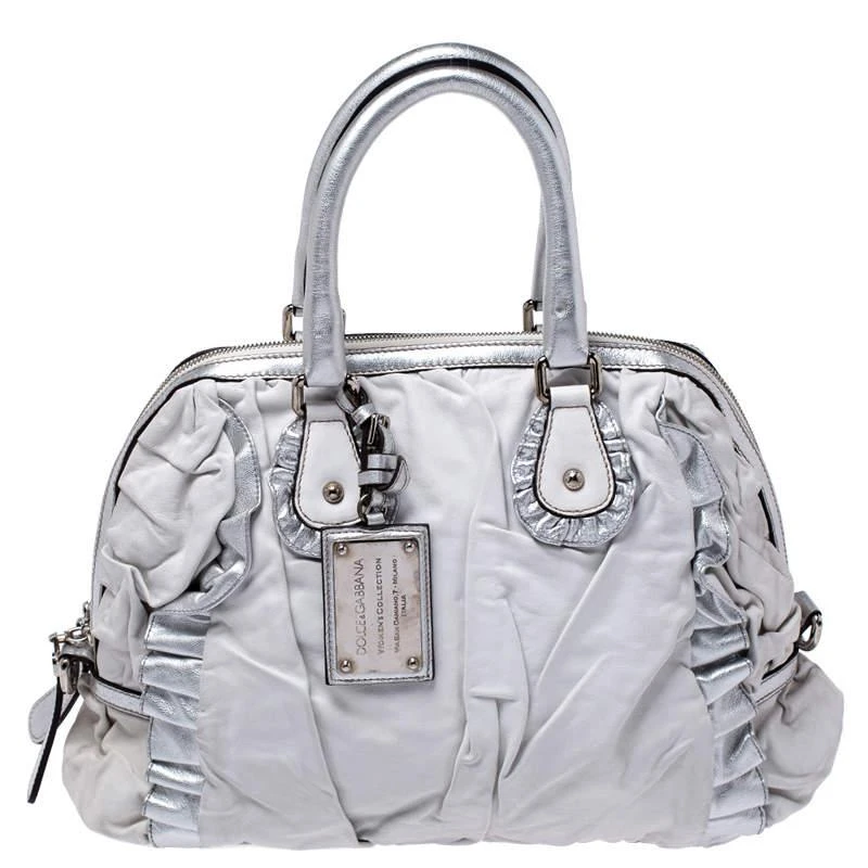 Dolce & Gabbana Dolce & Gabbana Silver Leather Miss Rouche Distressed Satchel 1