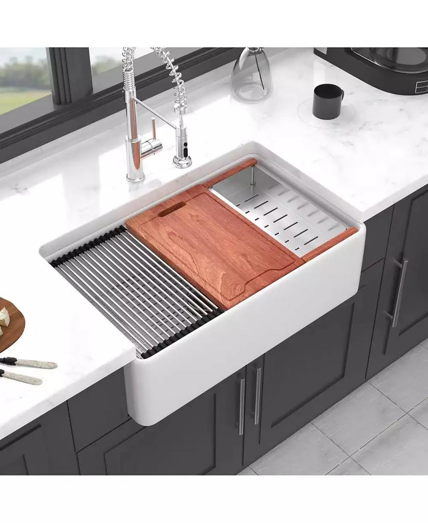 Flynama 33x20x10inch White Farmhouse Sink Porcelain Ceramic Single Bowl Workstation Kitchen Sink