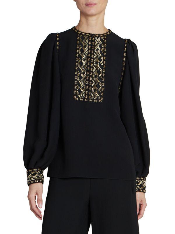 Andrew Gn Metallic Long-Sleeve Blouse