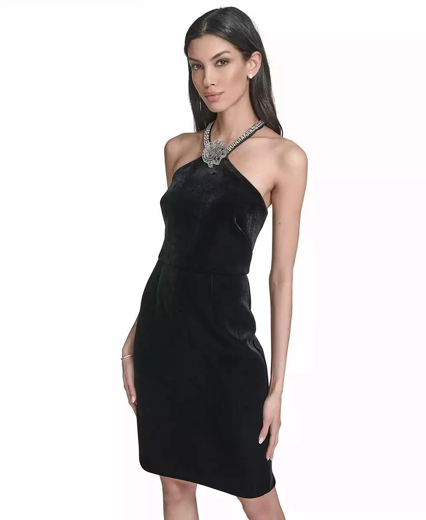 Eliza J Women's Velvet Sleeveless Halter Neck Cocktail Dress - Black - 12 Eliza J Women's Velvet Sleeveless Halter Neck Cocktail Dress - Black - 12
