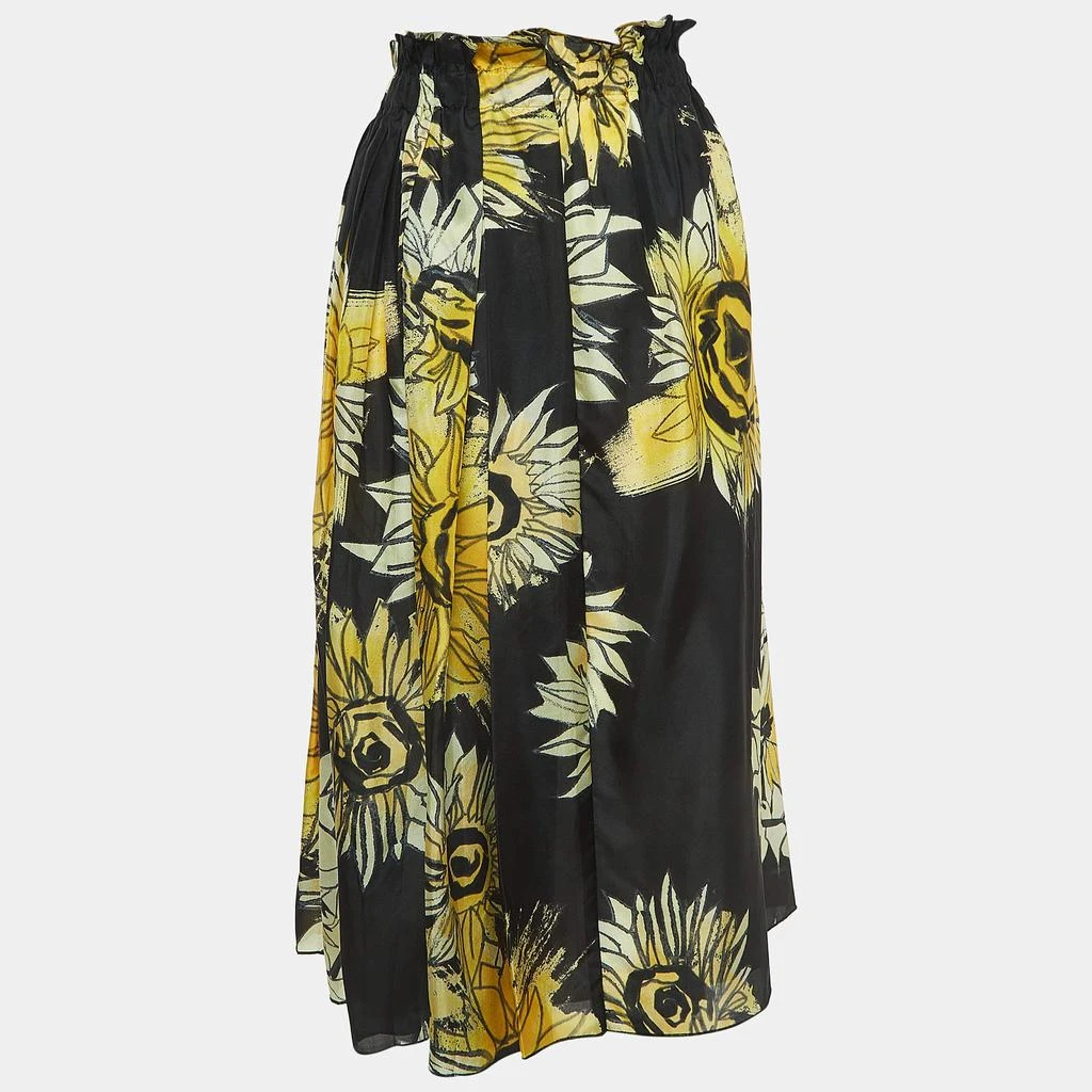 N°21 N21 Black Floral Print Silk Elasticated Waist Midi Skirt M 2