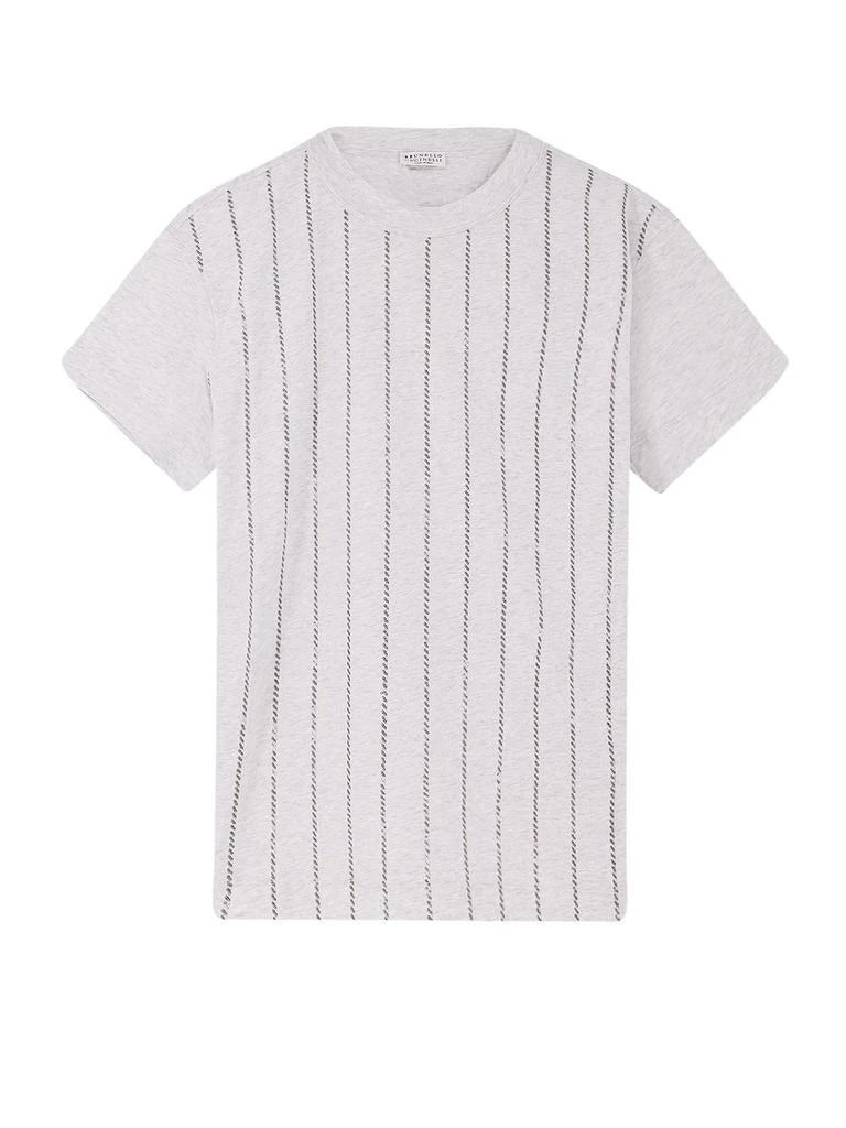 Brunello Cucinelli Brunello Cucinelli Dazzling Chalk Stripe Embroidered T-Shirt from Cettire