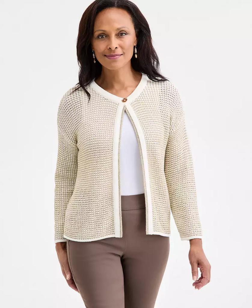 JM Collection Petite Novelty Lurex Long Sleeve Cardigan Sweater