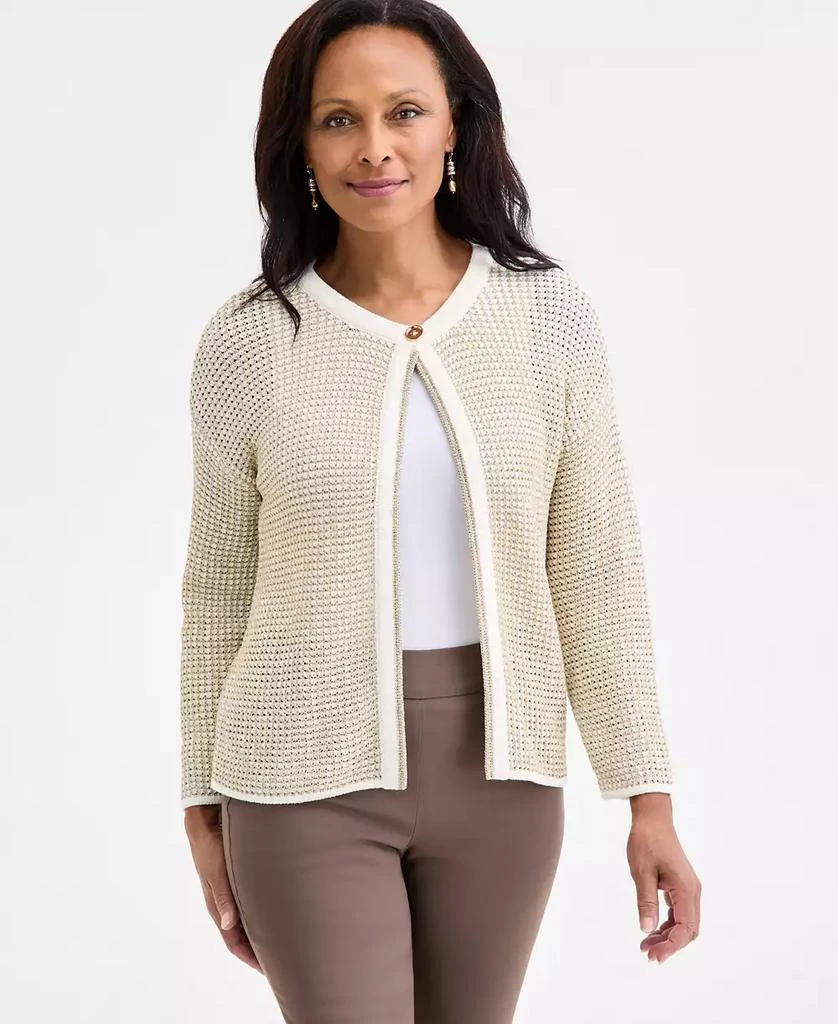 JM Collection Petite Novelty Lurex Long Sleeve Cardigan Sweater 1