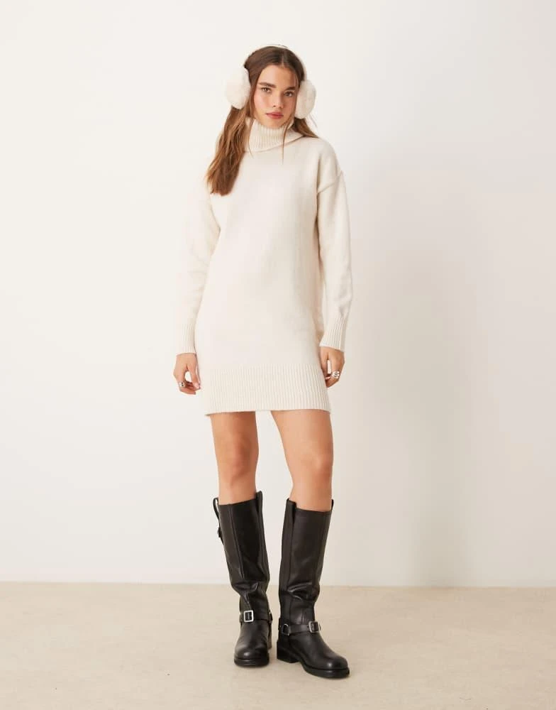 New Look New Look roll neck knitted mini dress in cream 1