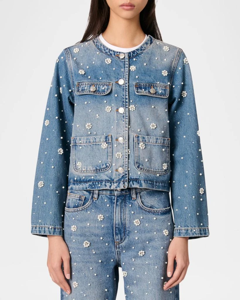 Maje Berla Embellished Faded Denim Jacket 4