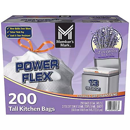 Member's Mark Member's Mark Power Flex 13-Gallon Tall Kitchen Trash Bags, Lavender, 200 ct.