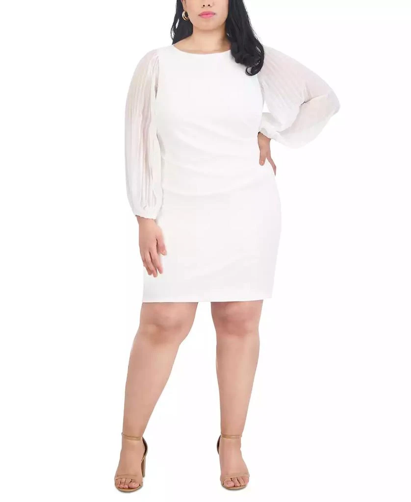 Jessica Howard Plus Size Pleated-Chiffon-Sleeve Sheath Dress 1