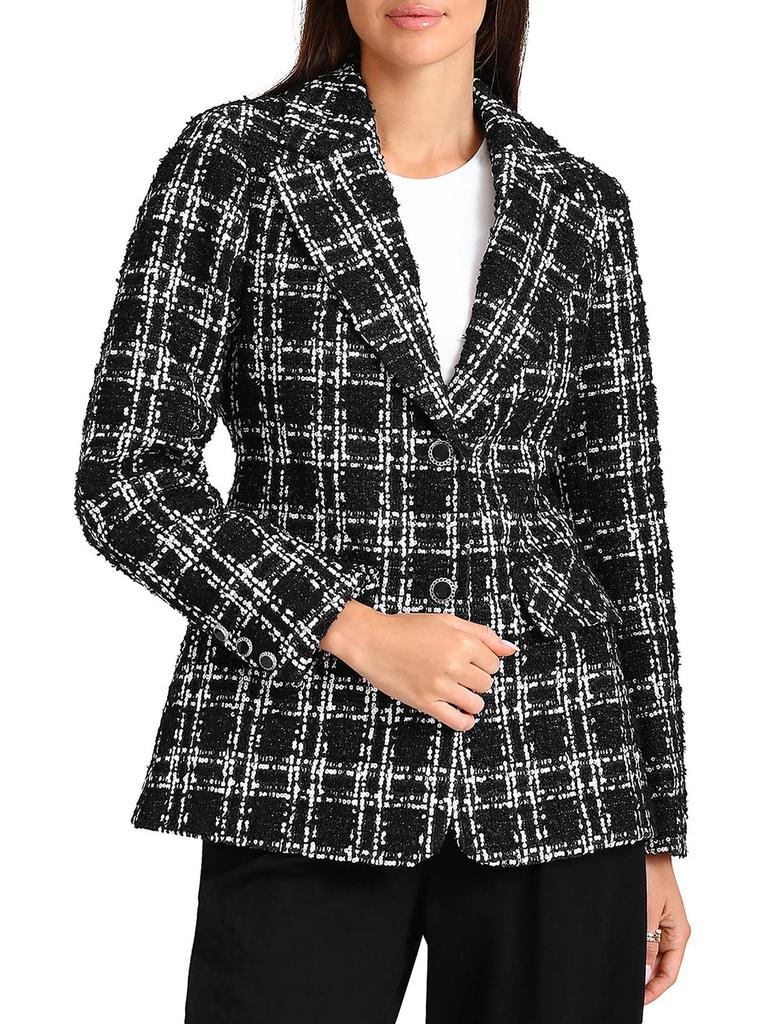 Bagatelle Womens Tweed Sequined Two-Button Blazer