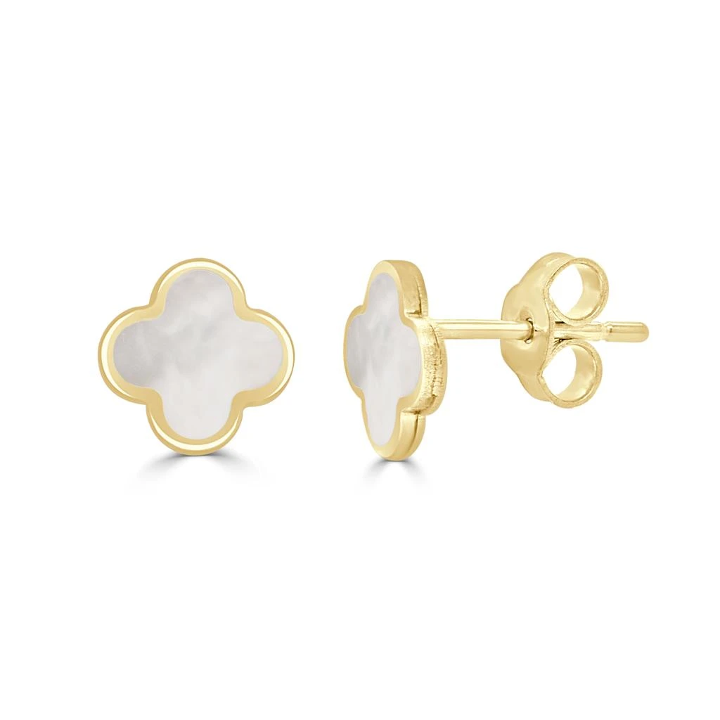 Italian Gold 14K Yellow Gold Clover Stud Earrings - Mother Of Pearl Small Size