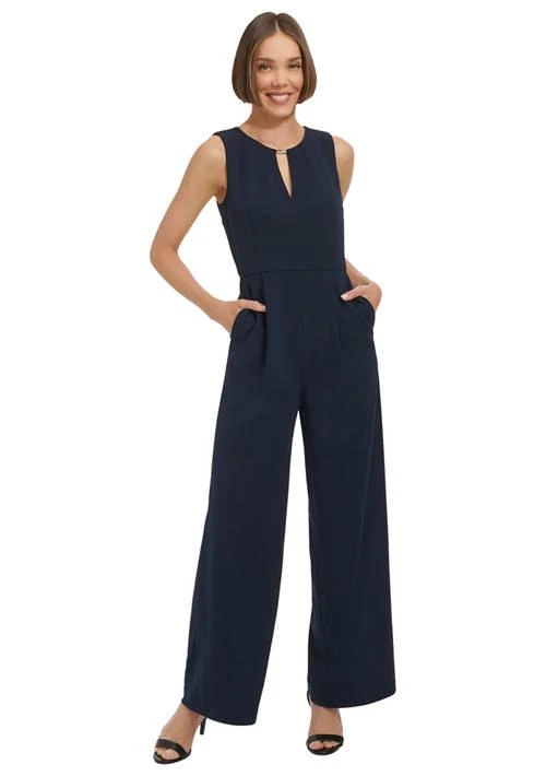 Tommy Hilfiger Hilfiger Women S Keyhole Neck Solid Crepe Jumpsuit 1