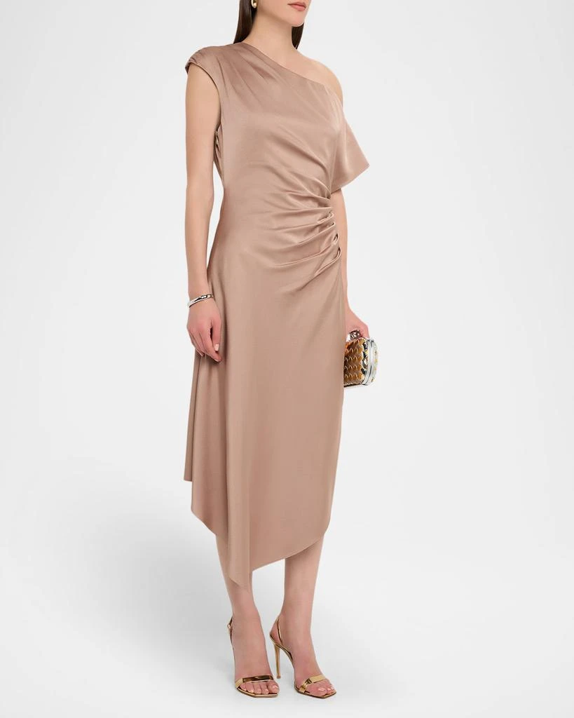 Aidan Mattox Draped One-Shoulder Crepe Back Satin Midi Dress 4