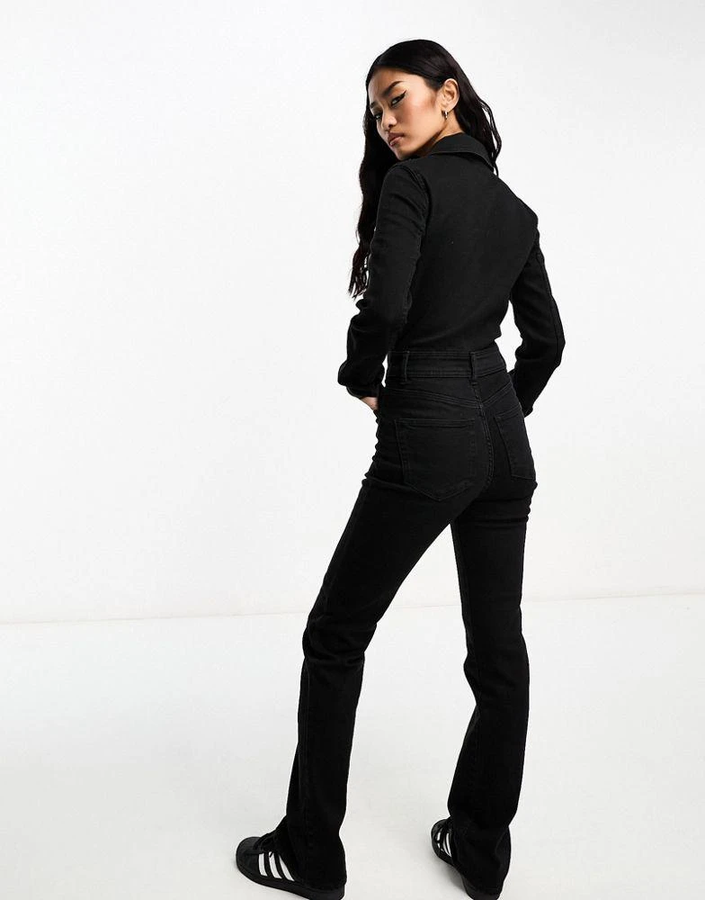 Pull&Bear Pull&Bear denim long sleeve jumpsuit in black 4