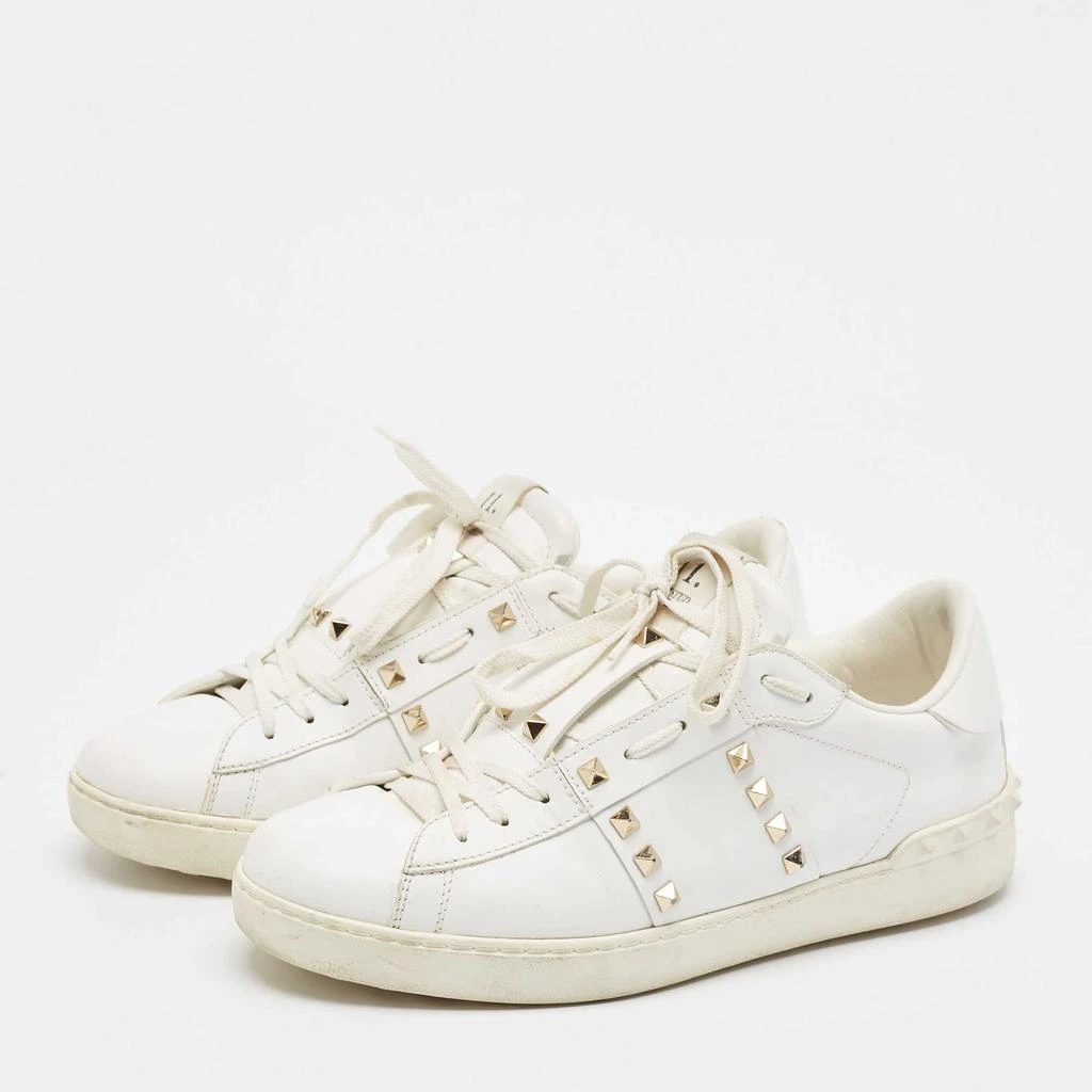 Valentino Valentino White Leather Rockstud Lace Up Sneakers Size 43 2