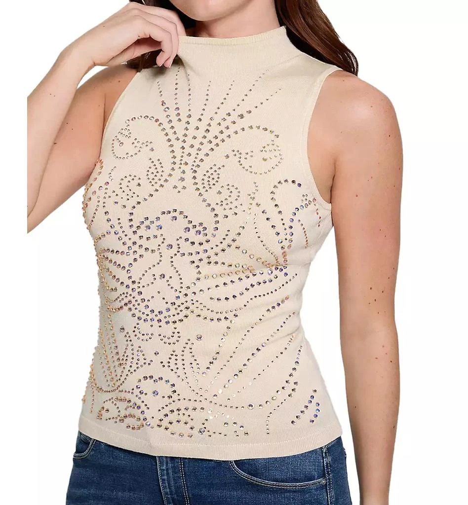 GUESS Women's Calista Rhinestone Sleeveless Knit Sweater Top 3